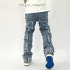 Męskie spodnie Vintage Hole Tear Męskie dżinsy proste mycie Yuansu Hip-Hop Loose Denim Spodni Vibe Styl swobodny dżinsy Z230731