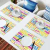 Caminho de mesa 4/6 pçs conjunto de tapetes matemática carta colorido impresso guardanapo acessórios de cozinha festa em casa jogos americanos decorativos
