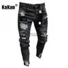 Men's Jeans Kakan European and American High-quality Men's Elastic Tight Jeans Hole Badge Slim-fit Pants Jeans New Long Jeans K14-881 J230728