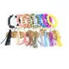 Keychains Lanyards Fashion Wooden Bead Bracelets Beech Tassel Key Chain Party Pendant Leather Bracelet Women Keychain Ladies Wood Wr Ot3Uq