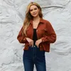 Damenjacken Cord Kurze Jacke Frauen Hemd Stil Mantel Frühling Herbst Dame Lose Oberbekleidung Solide Langhülse Tasche Casual Tops Nr