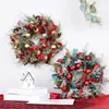 Декоративные цветы искусственный рождественский венок, украшенный шариковыми украшениями зеленые веточки для коллекции крыльца