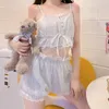 Women's Sleep Lounge Women's Sleepwear 2023Ss New Summer Japanese Sexy Lace Suspended Pamas Sweet Girl Naked Umbilical Home Suit Twomm01