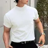 Men's T Shirts Men T-shirt Solid Color High Neck Breathable Soft Polyester Summer Short Sleeve Shirt Top For Streetwear