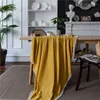 Table Cloth Washed Cotton Rectangular Tablecloth Solid Color With White Ball Tassel Cover Home Dinner Tea Decoration