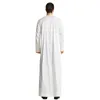 Vêtements ethniques hommes musulmans manches longues col montant couleur Pure broderie Robe arabe mâle adulte cheville longueur Thobe Ramadan Eid vêtements