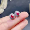 Boucles d'oreilles à tige exquis cadeau haut de gamme rubis naturel pour les femmes bijoux fins 4x6mm taille pierre précieuse véritable 925 argent usure quotidienne chance