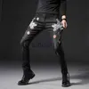 Jeans pour hommes automne déchiré patch jeans hommes élastique 3D double dragon broderie haute qualité designer jeans pantalons imprimés pantalons décontractés J230728