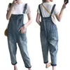 Women's Jeans Casual Pockets Women Denim Loose Trousers Suspender Overall Dungarees Ninth