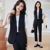 Kvinnors tvåbitar byxor 2023 Spring Summer Office Lady Blazer Women Vest Jacket Hög midja Separat kvinnlig chic och elegant kvinna