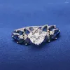 Cluster Rings Hainon Fashion Flower Party Engagement Blue Cubic Zirconia Luxury Leaf Wedding Jewelry Birthday Gift