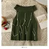 Women's Tanks Women Casual Knitted Camis Chic Beading Slim Corset Pearl Tassel Thread Halter Crop Tops Sleeveless Off Shoulder Solid