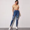 Women's Jeans High Waist Plus Size Invisible Open Crotch Outdoor Sex Convenient Ripped Retro Elastic Skinny Pencil Pants