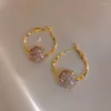 Hoop örhängen austyn 14k Real Gold Plating Korea som säljer modesmycken runt zirkonpärlor svängbara lyxiga kvinnors promfest