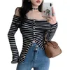 Pulls pour femmes à manches longues dames frais Sexy décontracté Y2k Style coréen femmes Slash cou Grunge rayé t-shirt filles vêtements de base Femme