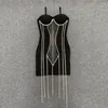 Abiti casual 2023 Summer Women Fashion Sexy Black Spaghetti Strap Diamond Nappa Bandage Dress Bodycon Club Party Runway Mini
