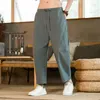 Mäns byxor vintage pantalon bred ben bombre herrar bomullslinne beskuren japansk stil fast färg manlig casual kalv-byxor 5xl