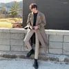 Men's Trench Coats Wear Mid-length Coat Plaid Print Korean Handsome Oversize Autumn Knee-high Windbreaker Double Breasted