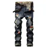 Men's Jeans Denim Ripped Hip Hop Pants Paint Color Distressed Trousers Personality Streetwear Hole Slim Motorcycle Biker