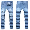 Hommes Jeans Homme Slim Tailored Coton Denim Pantalon 2022 Stretchy Ripped Skinny Biker Broderie Imprimer Détruit Trou Enregistré F2386