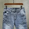 Mäns jeans märke man jean stretch smal fitness ljus blå streetwear byxor original man jeans lapp denim byxor modebrev Desinger j230728