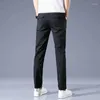 Pantalon homme haute qualité été mince glace soie décontracté homme droit Stretch Slim Fit taille élastique pantalon