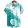 Heren Casual Shirts Vintage Ocean Wave 3d Printing Hawaiian Fashion Zomer Heren Shirt Losse Streetwear Korte Mouwen Revers Top