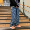 Calças masculinas masculinas impressas em linha reta bolsa jeans Harajuku fashion jeans calças hip-hop 2022 calças casuais jeans de perna larga hombre Z230731