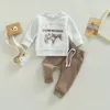 Completi di abbigliamento Citgeett Autunno Bambino Neonato Vestiti Set Manica lunga Lettera Stampa Felpa Tinta unita Pantaloni Tasche Abito autunnale 230731