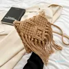 Designer 2023 Bohemian Tassel Straw Woven Bag Small Square Single Shoulder Oblique Straddle Seaside Resort Beach Style