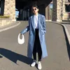 Kadınlar Deri All-Match Parlak Vintage Mavi Timsah Deseni Sahte Trench Ceket Kadınlar Gevşek Uzun Moda Gündelik Ceketler Casaco Chaquetas