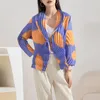 Jaquetas femininas miyake plissadas fashion estampadas casaco pequeno para mulheres primavera outono terno feito à mão gola ordem um botão agasalhos tops