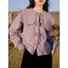 Women's Knits Autumn Winter Design Sense Purple Doll Collar Sweater Coat Dames Los buiten om lange mouwen gebreid vest te dragen