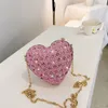 Kvällspåsar Fashion Heart for Women 2023 Sparkle Diamond Handbag Party Luxury Small Purse Chain Shell Shoulder Bag Woman 230731