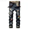 Men's European and American Street Personality Brushed Mens Ripped Straight Jeans Casual Fashion Style L230731