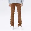 Mannen Jeans Erosie Beschadigd Ragged Edge Mode Amerikaanse High Street Rechte Buis Slanke Micro Flare Broek L230731