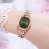 Womens watch watches high quality luxury Casual waterproof quartz-battery Oval green small plate stainless steel waterproof 22mm watch