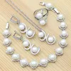 Bröllopsmycken uppsättningar 925 Silver White Pearl Cubic Zirconia Set for Women Armbandörhängen Ring Pendant Necklace 230729