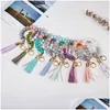 Keychains Lanyards 14 färger Sile Key Ring Armband Pärled Wrislet Keychain Portable House Car Keys Holder With Tassel Keyring Bangl OT84L