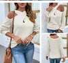 Kvinnors tröjor 2023 Autumn/Winter Cross Hanging Neck Lantern Sleeve Knit Sweater Solid Color Sexig axel Slim Montering Koncise kläder