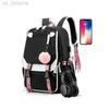 Школьные сумки Большой рюкзак для молодых девушек USB Port Canvas School Bag Back рюкзак модный черноковый молодежный рюкзак Z230801