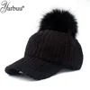 Bollmössor Yarbuu Baseball Cap Solid Color Corduroy Winter Warm Baseball Caps For Women Faux Fur Ball Leisure Casual Hat 230729