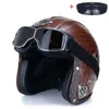 Motorhelmen Open Gezicht 34 Motorhelm DOT goedgekeurd PU Leer Motorhelm half gezicht Retro Moto Bike Motocross Helmen x0731