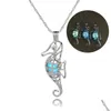 Pendant Necklaces Luminous Animal Design Necklace Seahorse Cage With Clavicle Chain Creative Sea Horse Jewelry Dangle Choker Drop Deli Dh64V