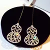 Stud Earrings Brand Women Gold Plated Cutout Zirconia Inlaid Gourd Pendant Luxury Fashion Hypoallergenic Jewelry 2023