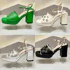 The latest stud sandals with interlocking embellished cross ankle strap horseshoe heels, high heels double waterproof platform Designer party dress shoes