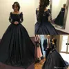 Elegancka niesamowita czarna suknia balowa sukienki ślubne Szuflada długiego rękawu suknie ślubne szat de Mariee Applique Boho Country Wedding Dresse2939