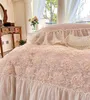 Beddengoed Sets Waterval Ruffle Kant Dekbedovertrek Set Katoen Franse Rose Chic Bruiloft Prinses Met Laken 2 Kussenslopen