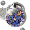 Keychains Lanyards Artistic Keychain Art Flower Pattern Glass Cabochon Metal Key Chain Fashion Pendant Handgjorda varma hjärtgåvor för Dh8wh