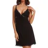 Femmes Lingerie V Cou Vêtements De Nuit Satin Sommeil Sexy Dentelle Chemise Mini Robe D'été Vêtements De Nuit Femmes Maison Porte Nighty Grande Taille L230626